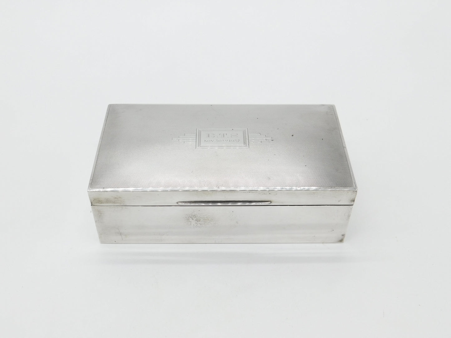 Mappin & Webb Sterling Silver Engine Turned Double Cigarette Box Antique 1937