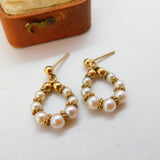 9ct Yellow Gold Pearl Set Modernist Drop Earrings 1982 Birmingham Vintage