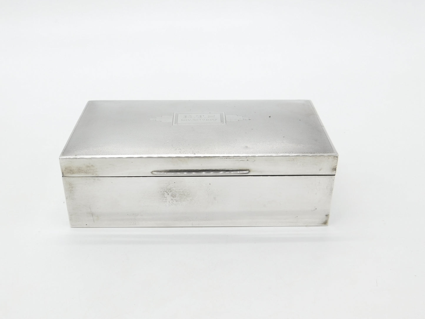 Mappin & Webb Sterling Silver Engine Turned Double Cigarette Box Antique 1937