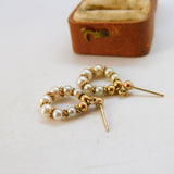 9ct Yellow Gold Pearl Set Modernist Drop Earrings 1982 Birmingham Vintage