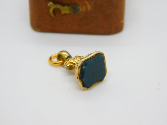 Victorian 9ct Gold Cased Bloodstone Set Shield Fob Seal Pendant c1880 Antique