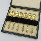 Art Deco Boxed Set of Sterling Silver Gilt Teaspoons Antique 1947 Birmingham