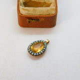 Georgian 9ct Rose Gold Pear Cut Citrine & Seed Pearl Drop Pendant c1830 Antique