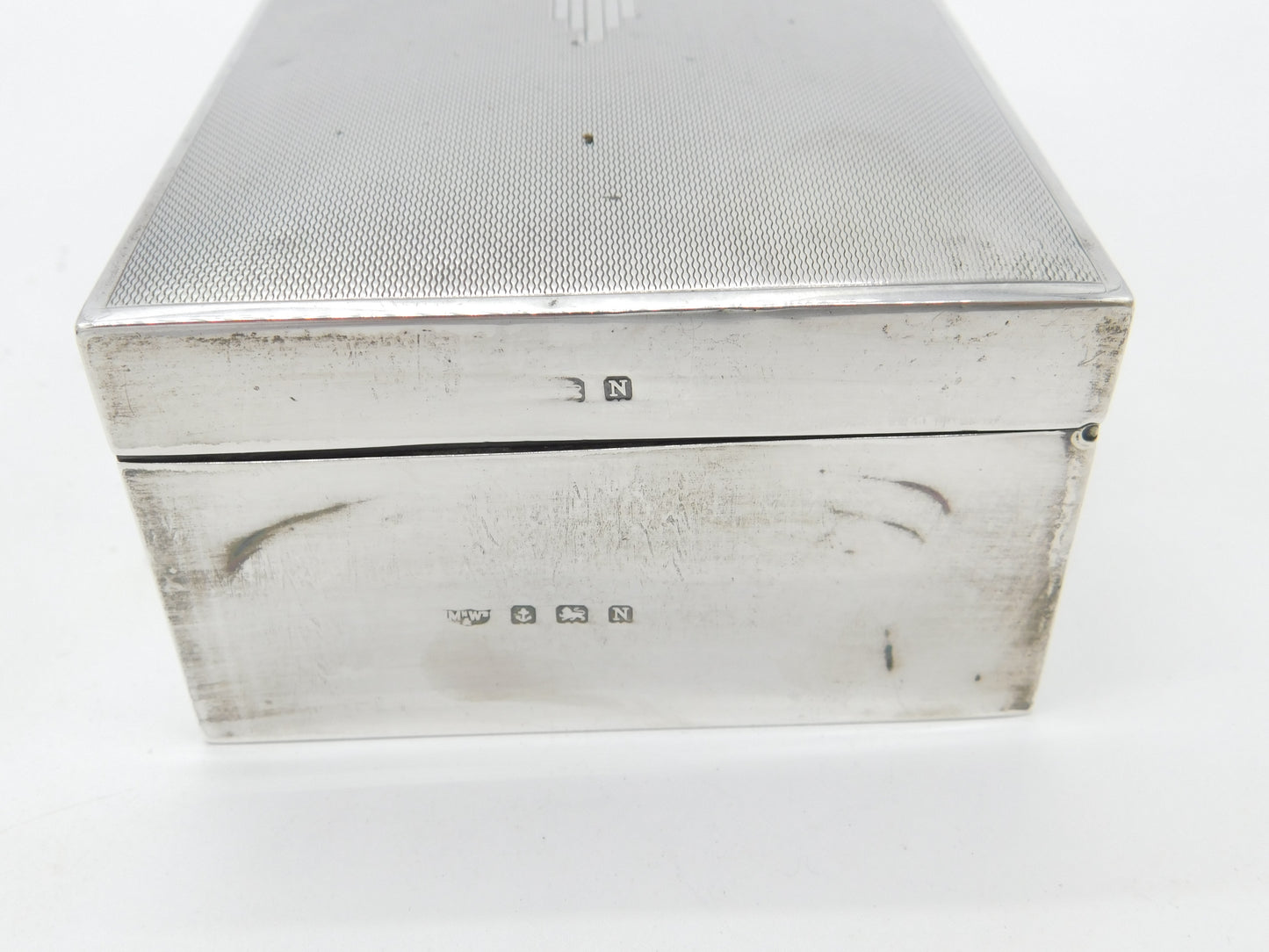 Mappin & Webb Sterling Silver Engine Turned Double Cigarette Box Antique 1937