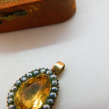 Georgian 9ct Rose Gold Pear Cut Citrine & Seed Pearl Drop Pendant c1830 Antique