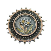 Victorian Sterling Silver & Two-Tone Gold Floral Sweetheart Brooch Antique c1880