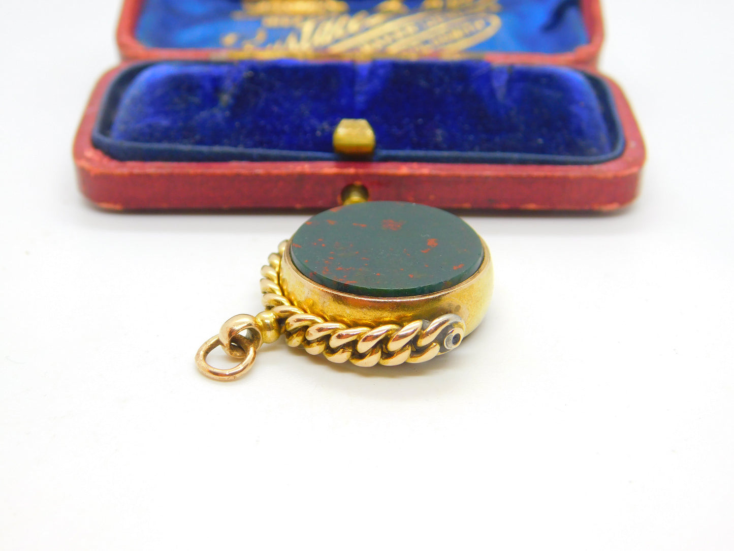 Victorian 15ct Yellow Gold, Bloodstone & Carnelian Spinner Fob 1889 Birmingham