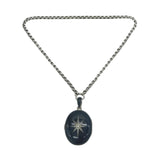 Victorian Sterling Silver & Black Enamel Mourning Locket Necklace Antique c1880s