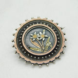 Victorian Sterling Silver & Two-Tone Gold Floral Sweetheart Brooch Antique c1880