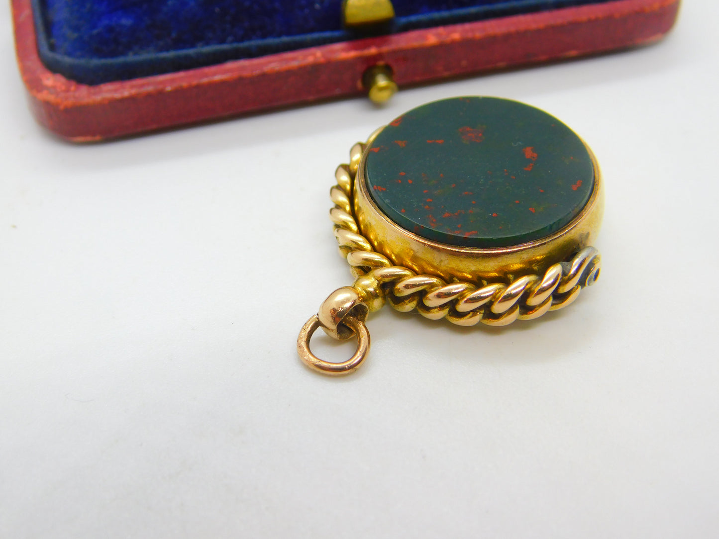 Victorian 15ct Yellow Gold, Bloodstone & Carnelian Spinner Fob 1889 Birmingham