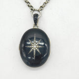 Victorian Sterling Silver & Black Enamel Mourning Locket Necklace Antique c1880s