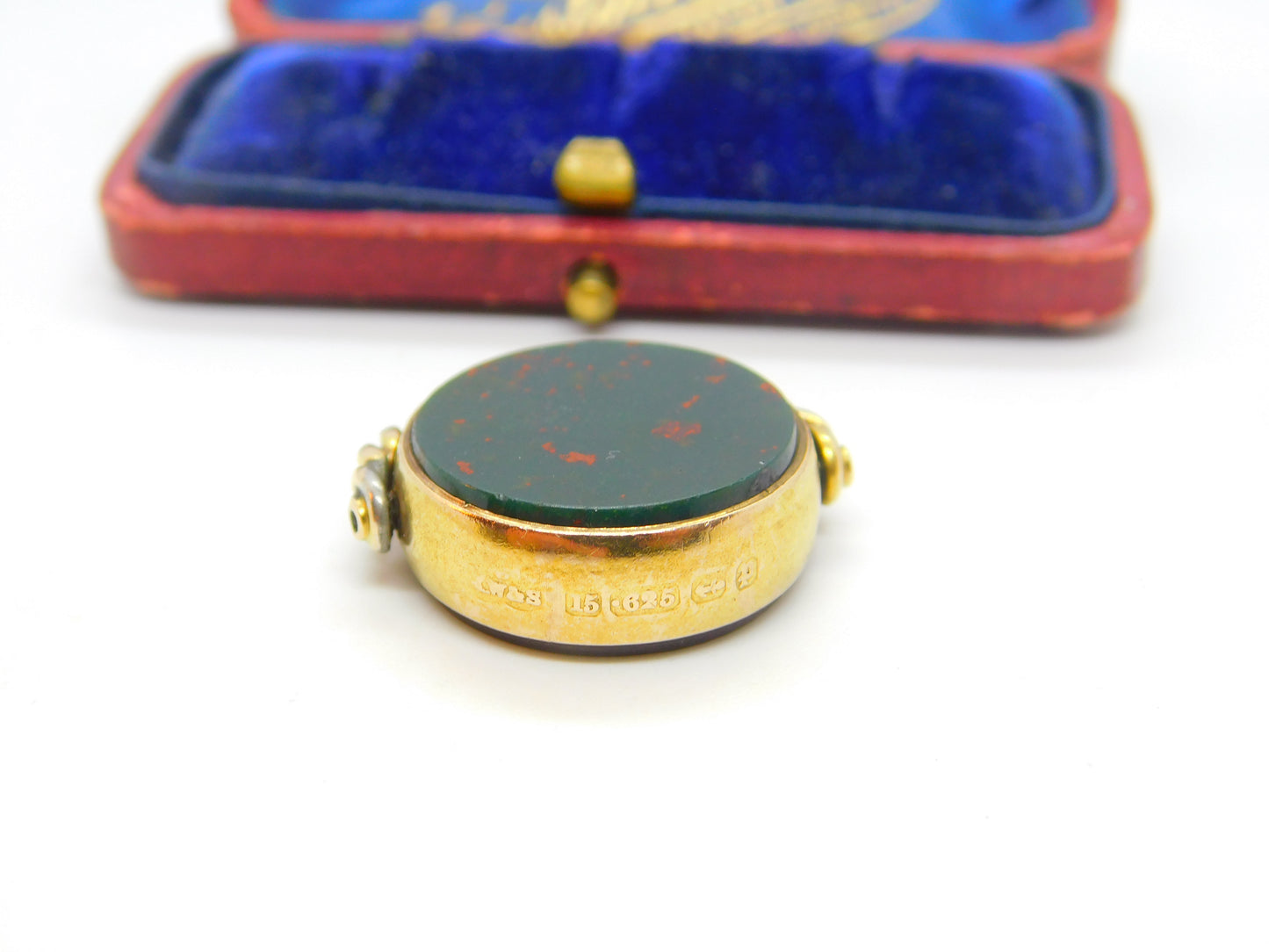 Victorian 15ct Yellow Gold, Bloodstone & Carnelian Spinner Fob 1889 Birmingham