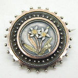 Victorian Sterling Silver & Two-Tone Gold Floral Sweetheart Brooch Antique c1880