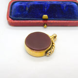 Victorian 15ct Yellow Gold, Bloodstone & Carnelian Spinner Fob 1889 Birmingham