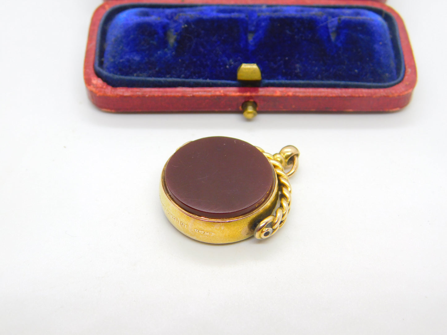 Victorian 15ct Yellow Gold, Bloodstone & Carnelian Spinner Fob 1889 Birmingham