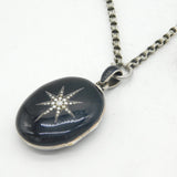 Victorian Sterling Silver & Black Enamel Mourning Locket Necklace Antique c1880s