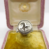 Georgian Sterling Silver Seal Stamp Signet Ring with Lion Intaglio Antique c1790