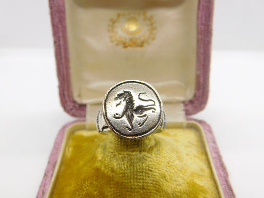 Georgian Sterling Silver Seal Stamp Signet Ring with Lion Intaglio Antique c1790