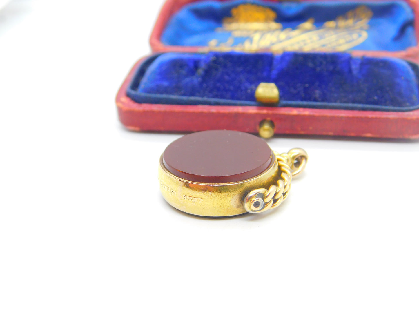 Victorian 15ct Yellow Gold, Bloodstone & Carnelian Spinner Fob 1889 Birmingham