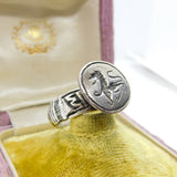 Georgian Sterling Silver Seal Stamp Signet Ring with Lion Intaglio Antique c1790