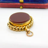 Victorian 15ct Yellow Gold, Bloodstone & Carnelian Spinner Fob 1889 Birmingham