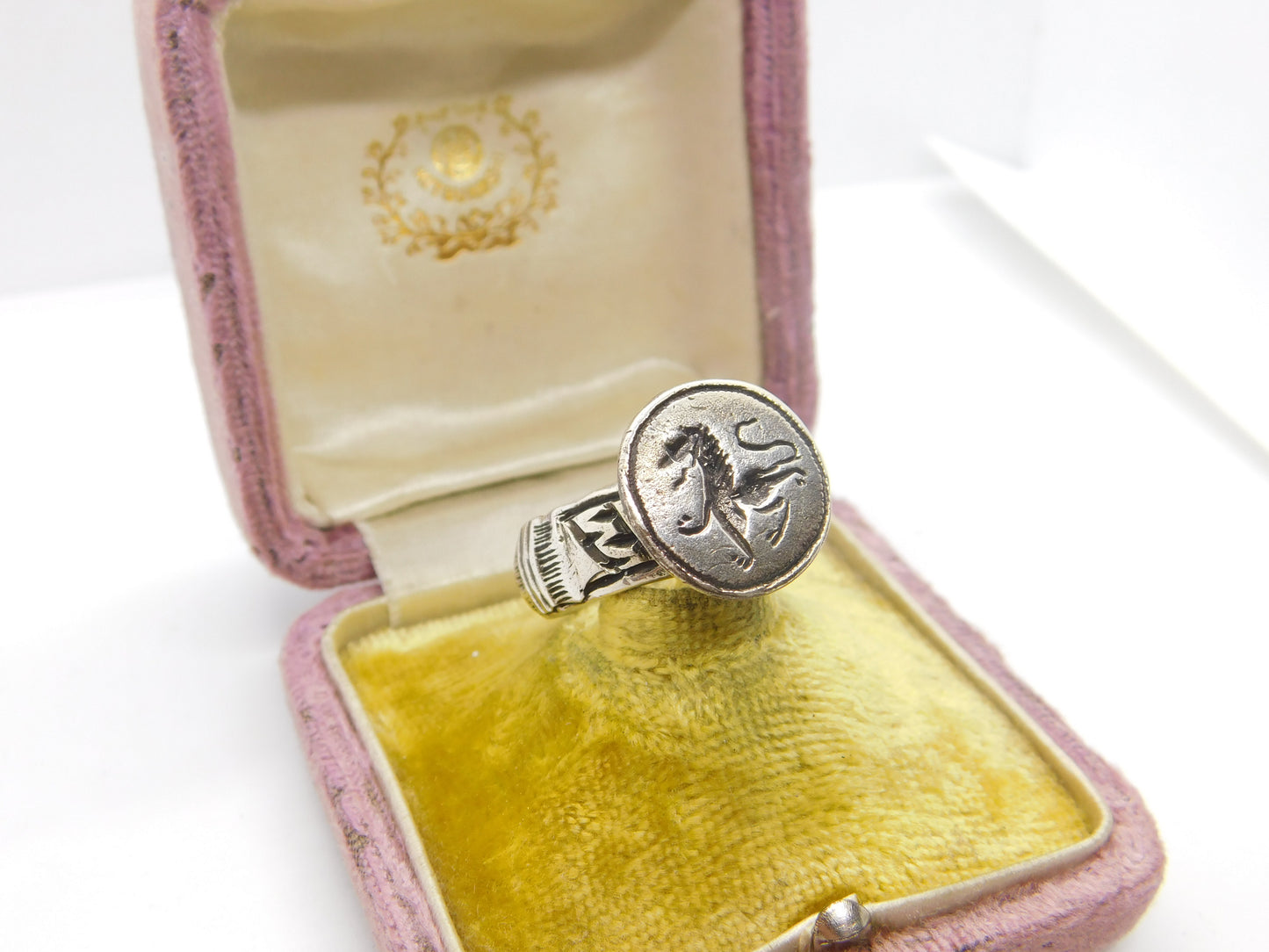 Georgian Sterling Silver Seal Stamp Signet Ring with Lion Intaglio Antique c1790