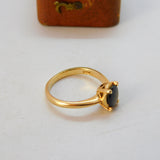 14ct Yellow Gold Cat's Eye Set Solitaire Ring Vintage c1980 Size L UK