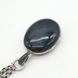Victorian Sterling Silver & Black Enamel Mourning Locket Necklace Antique c1880s