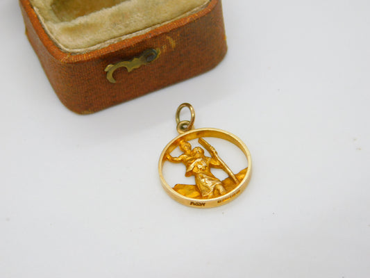 9ct Yellow Gold St Christoper Saint of Travel Charm Pendant 1956 Vintage