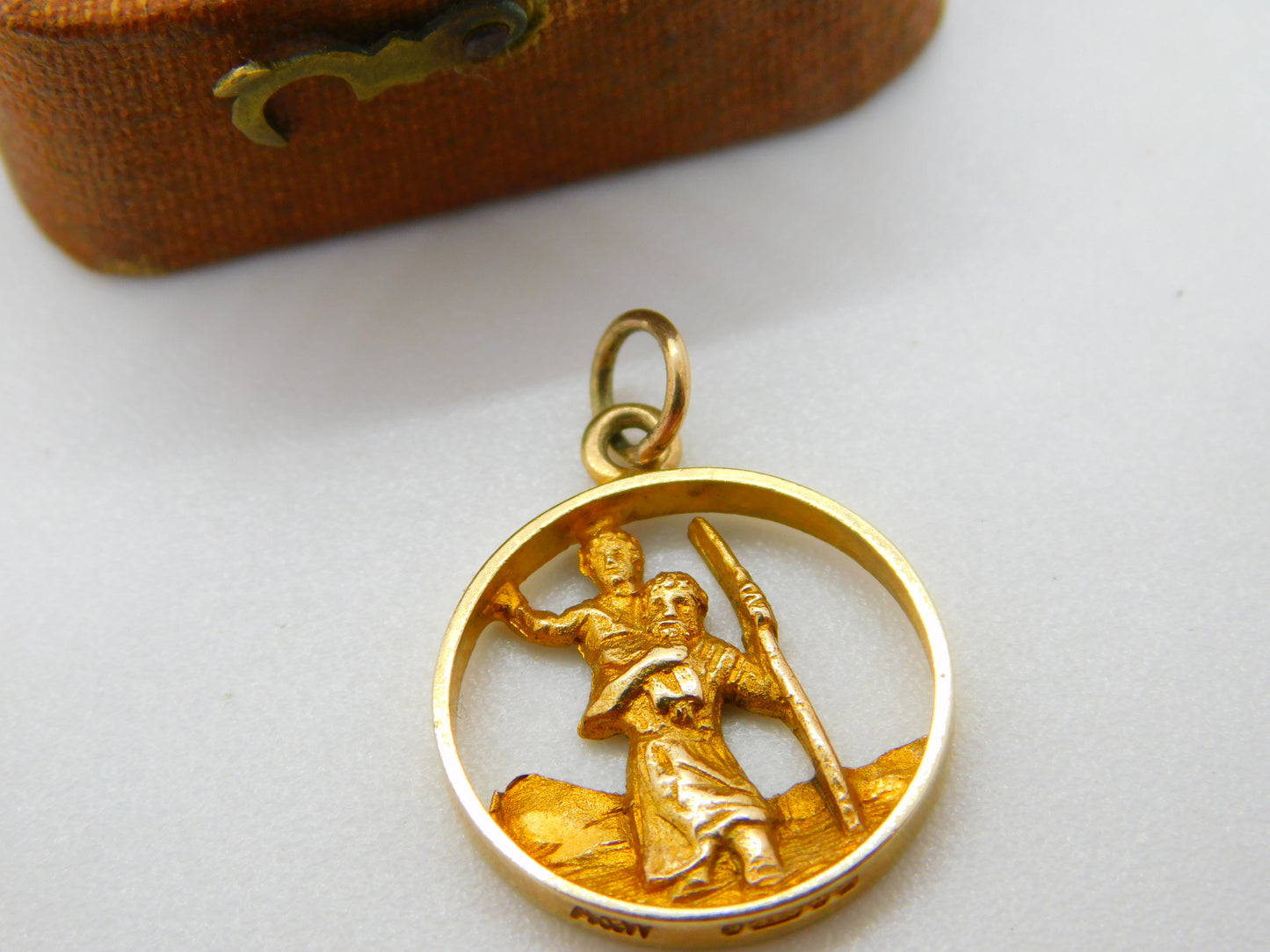 9ct Yellow Gold St Christoper Saint of Travel Charm Pendant 1956 Vintage