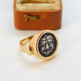 Victorian 18ct Gold Ancient Greek 400BC Mysia Hemidrachm Coin Signet Ring c1890
