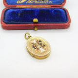 Victorian 9ct Gold Back & Front Colourful Enamel Monogram Locket c1890 Antique