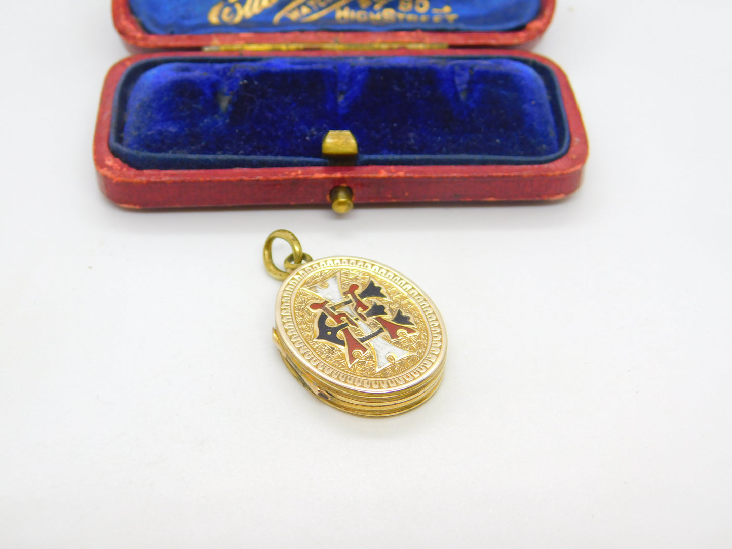 Victorian 9ct Gold Back & Front Colourful Enamel Monogram Locket c1890 Antique