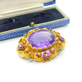 Georgian Cannetille 22ct Gold Amethyst, Ruby, Emerald & Pearl Statement Brooch c1820 Regency