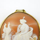 Victorian Large Rolled Gold Carved Shell Cameo Hera with Peacocks Antique c1850