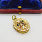 Victorian 9ct Gold Back & Front Colourful Enamel Monogram Locket c1890 Antique