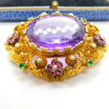 Georgian Cannetille 22ct Gold Amethyst, Ruby, Emerald & Pearl Statement Brooch c1820 Regency