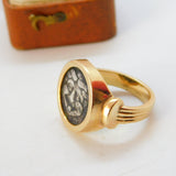Victorian 18ct Gold Ancient Greek 400BC Mysia Hemidrachm Coin Signet Ring c1890