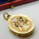 Victorian 9ct Gold Back & Front Colourful Enamel Monogram Locket c1890 Antique