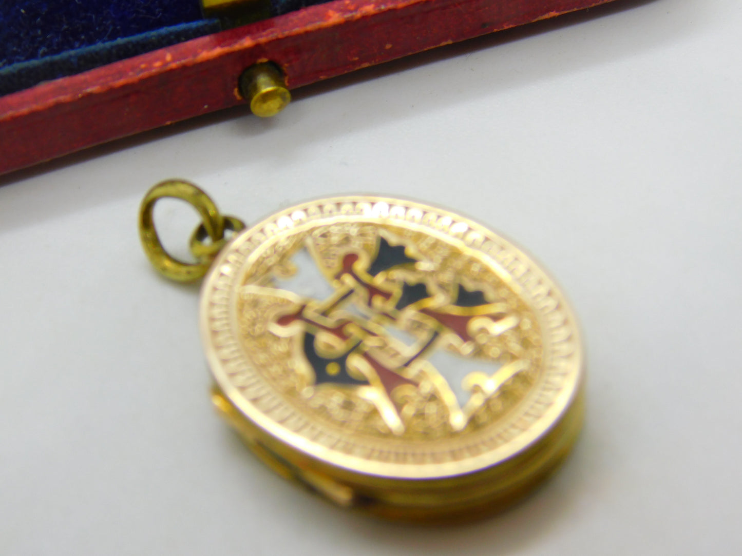 Victorian 9ct Gold Back & Front Colourful Enamel Monogram Locket c1890 Antique