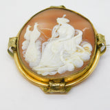 Victorian Large Rolled Gold Carved Shell Cameo Hera with Peacocks Antique c1850