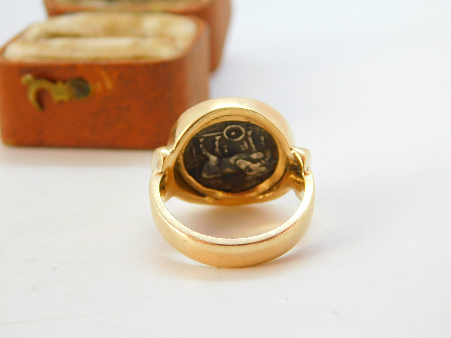 Victorian 18ct Gold Ancient Greek 400BC Mysia Hemidrachm Coin Signet Ring c1890