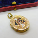 Victorian 9ct Gold Back & Front Colourful Enamel Monogram Locket c1890 Antique