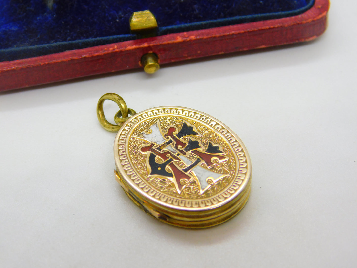 Victorian 9ct Gold Back & Front Colourful Enamel Monogram Locket c1890 Antique