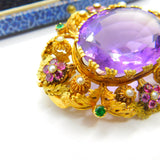 Georgian Cannetille 22ct Gold Amethyst, Ruby, Emerald & Pearl Statement Brooch c1820 Regency