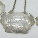 George II Set of Sterling Silver Escutcheon Decanter Labels Sandylands Drinkwater, London c1745