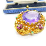 Georgian Cannetille 22ct Gold Amethyst, Ruby, Emerald & Pearl Statement Brooch c1820 Regency