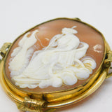 Victorian Large Rolled Gold Carved Shell Cameo Hera with Peacocks Antique c1850