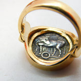 Victorian 18ct Gold Ancient Greek 400BC Mysia Hemidrachm Coin Signet Ring c1890