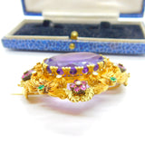Georgian Cannetille 22ct Gold Amethyst, Ruby, Emerald & Pearl Statement Brooch c1820 Regency